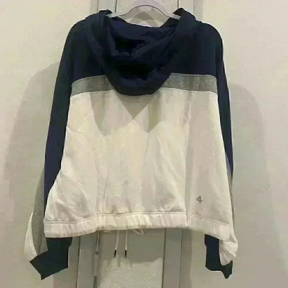 NWT REI FOURLAPS BRAND pullover hoodie in navy / ivory Sz L cinch bottom - Picture 5 of 10